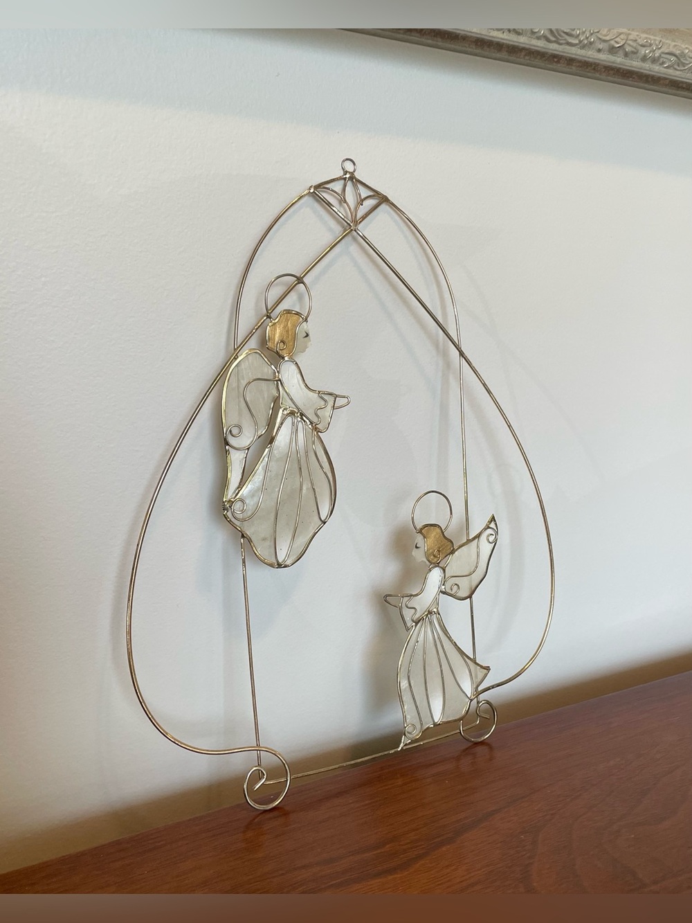Vintage Capiz Shell & Gold Wire Angel Suncatcher
